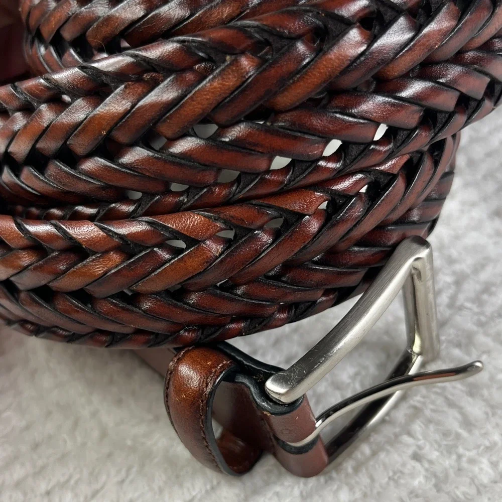 Roundtree & Yorke Mens Brown Braided Full Grain Cowhide Leather Belt 46 S65BR42B
